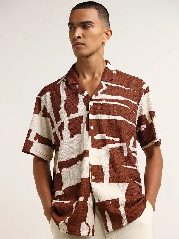 Big Savings Nuon Brown Abstract Print Relaxed Fit Shirt