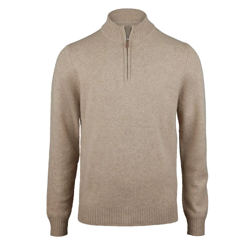 Stock Clearance Beige Yak/Merino Wool Half Zip Sweater - Stenströms