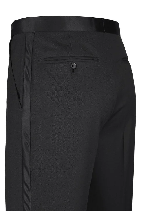 Low Price "Regis" Black Super 150's Plain Front Tuxedo Pants
