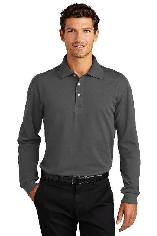 Port Authority Mens Rapid Dry Moisture Wicking Long Sleeve Polo Shirt - Charcoal Grey