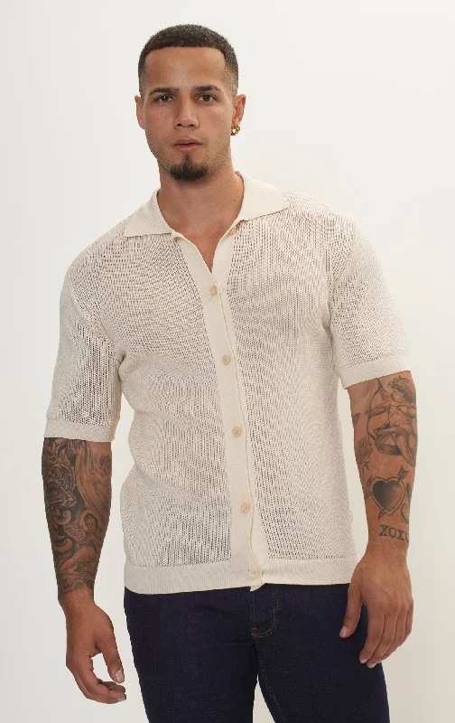 Final Clearance See Through Button Down Mesh Top - Beige