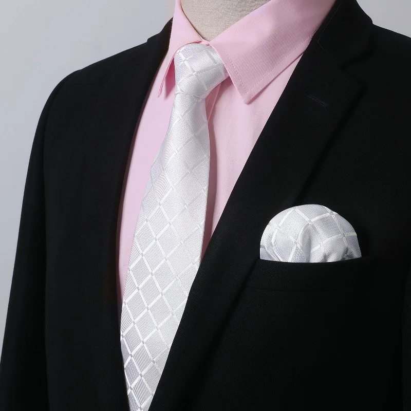 Super Deal Men's Shirt with Tie Handkerchief Set - 05-PINK/WHITE