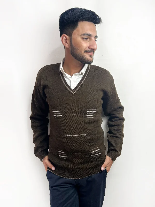 Deal Alert Dark Brown Full Sleeves Sweater for Men MSW50
