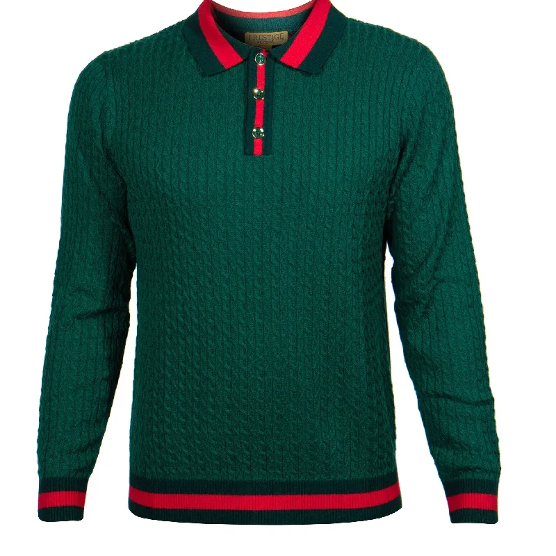 Clearance Event Prestige SW-474 3 Button Polo Sweater Green