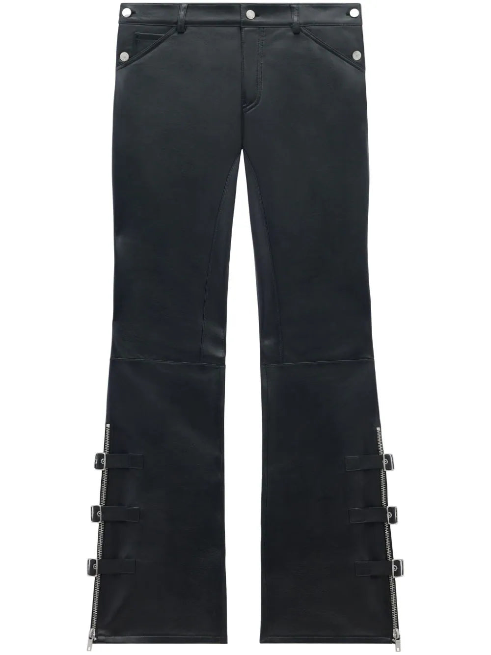 Buckle-Detailed Flared Leather Trousers