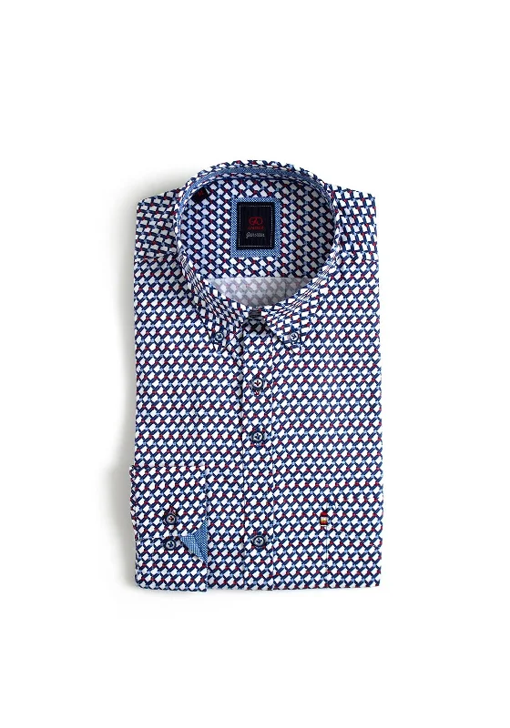 Super Sale Andre Nore Geo Print Shirt, Burgundy & Blue