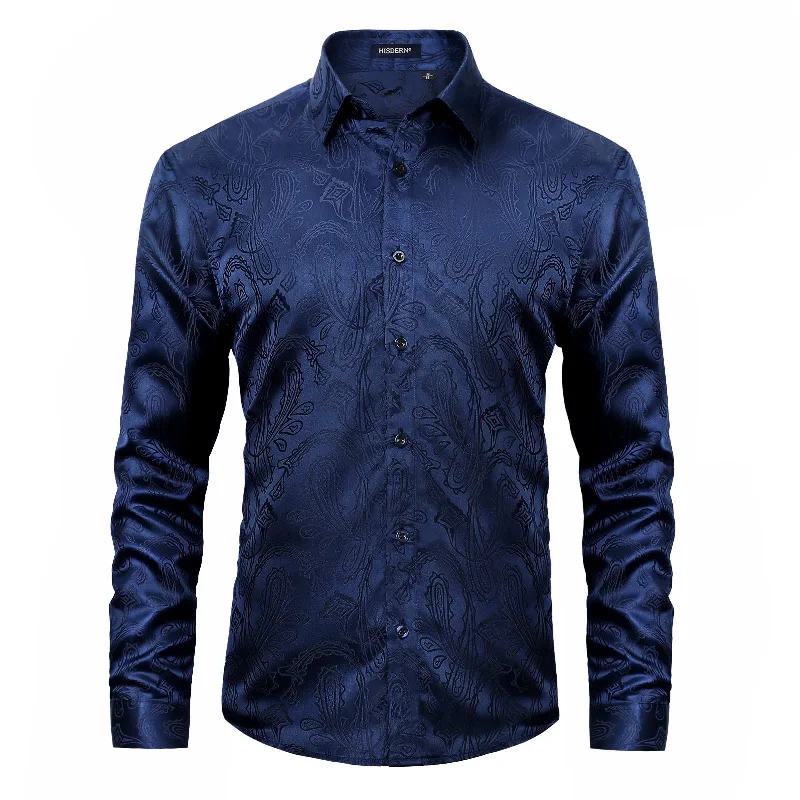 Men's Long Sleeve Shirt With Printing - NAVY BLUE