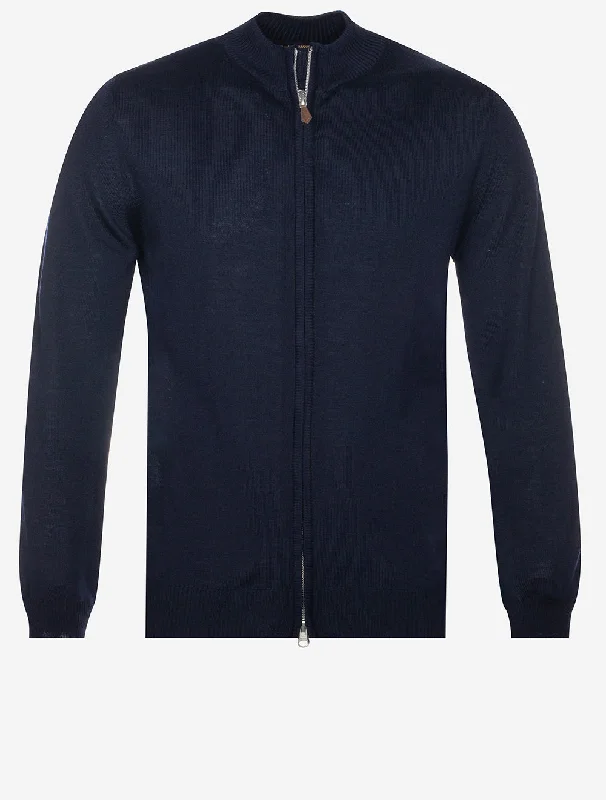 Price Cut Marineblaue Strickjacke aus Merinowolle mit durchgehendem Reißverschluss