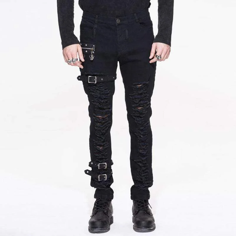 Last Chance Men's Punk Full Front Distressed Jeans