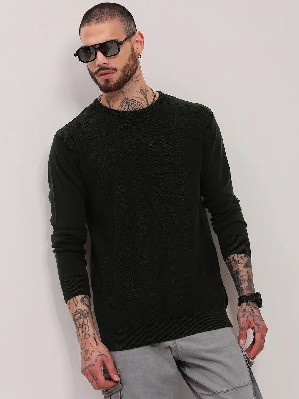 Price Blitz Men Olive Solid Sweater