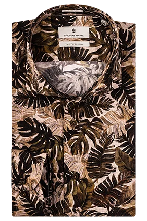 Price Drop ID10233-Thomas Maine Green Jungle Leaves Shirt