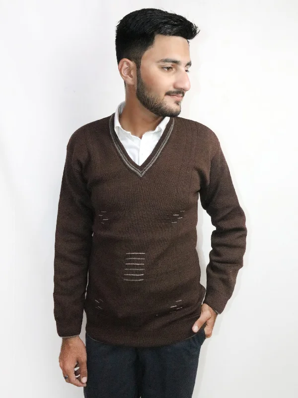 Price Drop Dark Brown Full Sleeves Sweater for Men MSW46
