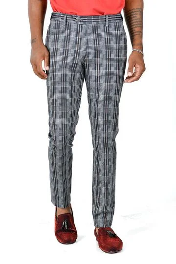 Crazy Savings CP139 I BARABAS PLAID PANTS SLIM FIT I BLACK -GREY