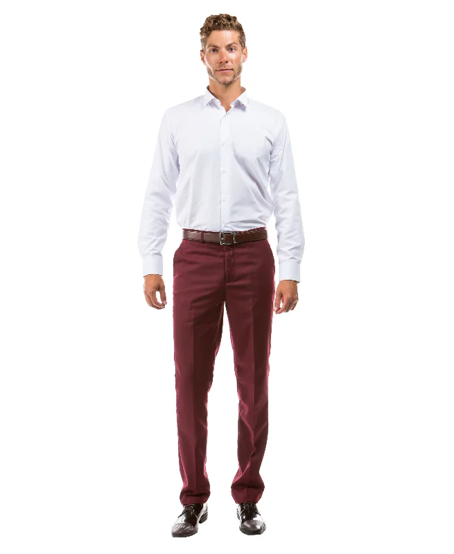 Exclusive Online Offer Mens Dress Pants Slim Fit UNHEMMED, Burgundy