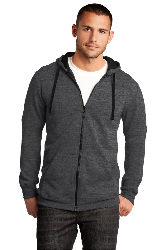 Don't Miss District Mens The Concert Fleece Full Zip Hooded Sweatshirt Hoodie w/ Pockets - Heather Charcoal Grey