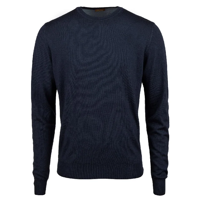 Year-End Clearance Navy Garment Dyed Merino Wool Crew Neck - Stenstroms