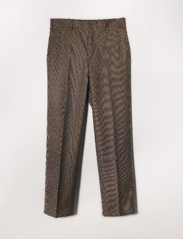 BKT36 Straight Leg Trouser in Wool Grid Weave - Blackened Earth