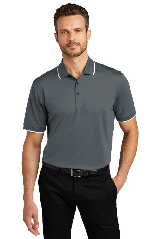 Port Authority Mens Dry Zone Moisture Wicking Short Sleeve Polo Shirt - Graphite Grey/White