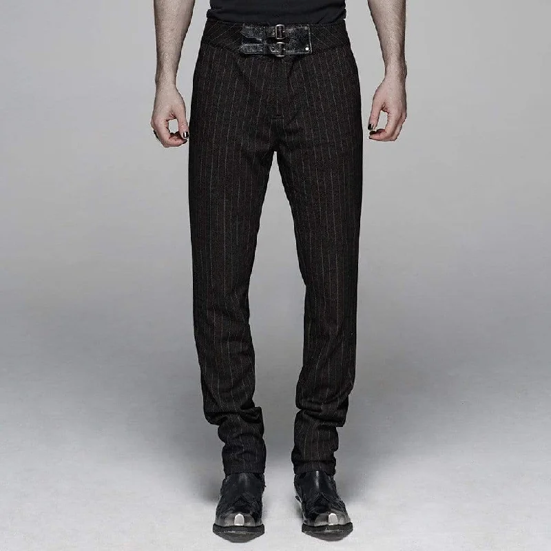 Weekend Discounts Worth Grabbing Men's Steampunk Buckles Pinstripes Straight-leg Pants