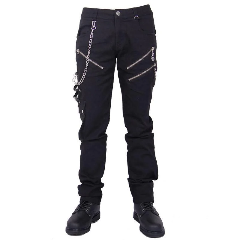 Super Bargain Men's Punk Trousers With Metal Chain