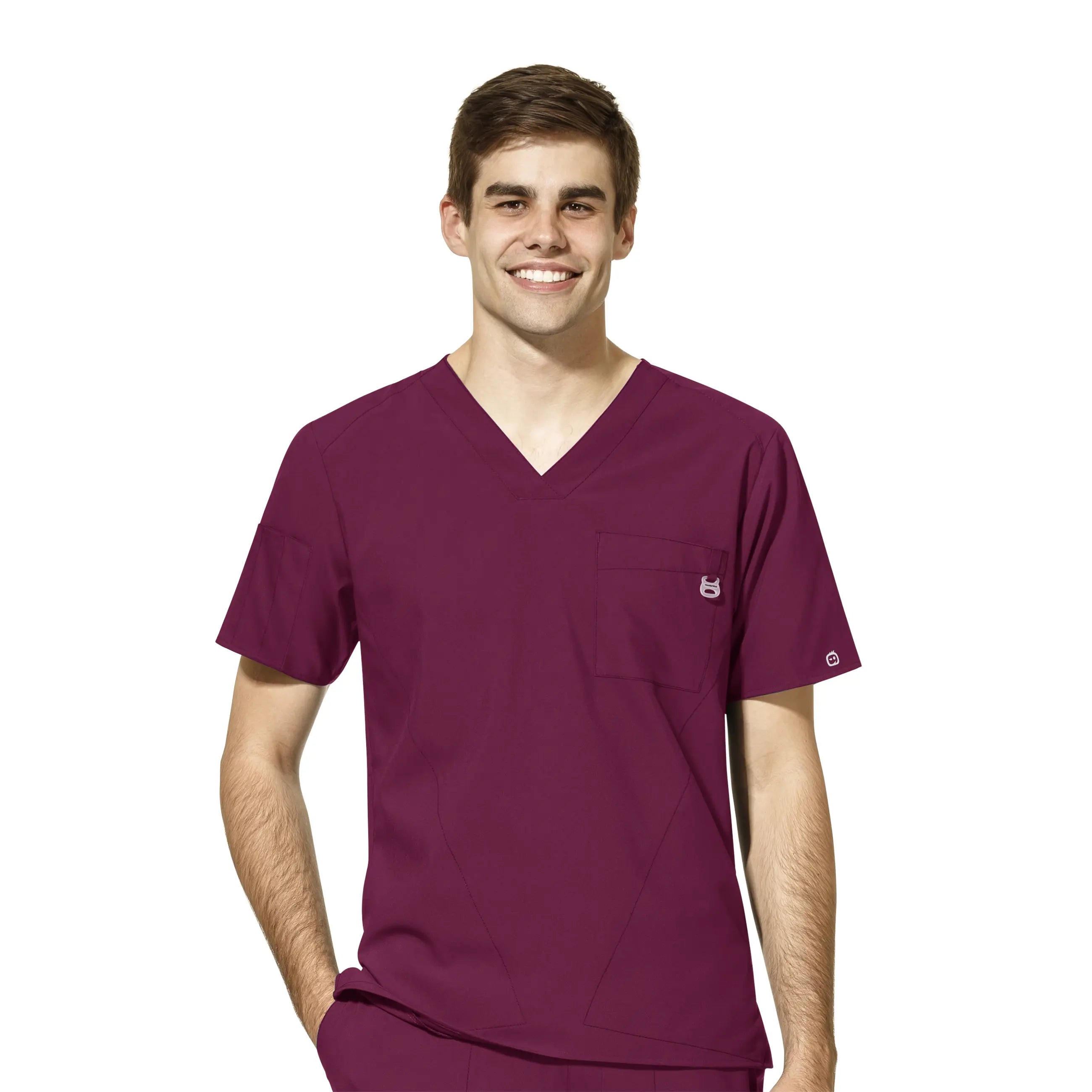 Wink Men's W123 V-Neck Scrub Top - Wine