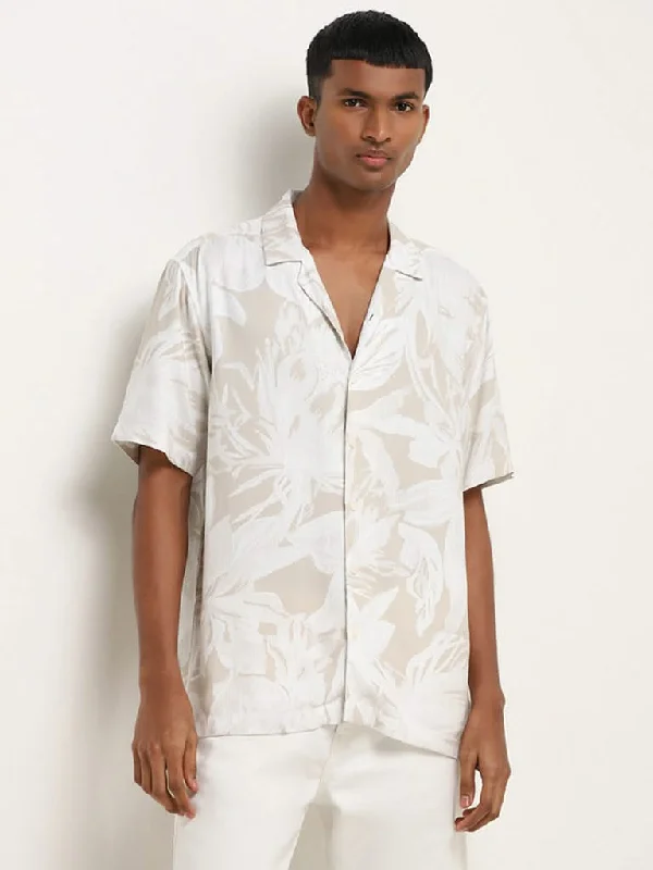Hot Deal Nuon Beige Floral Print Relaxed Fit Shirt