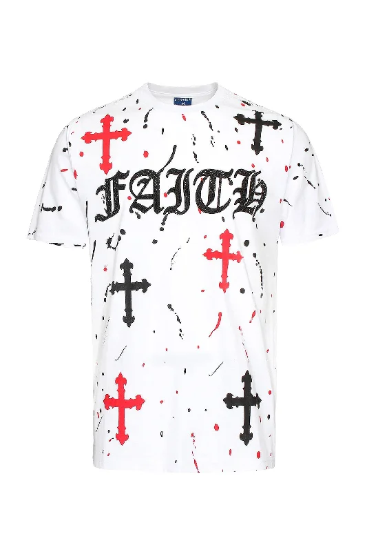 Men's Paint Splatter Faith Rhinestone Graphic T-Shirt