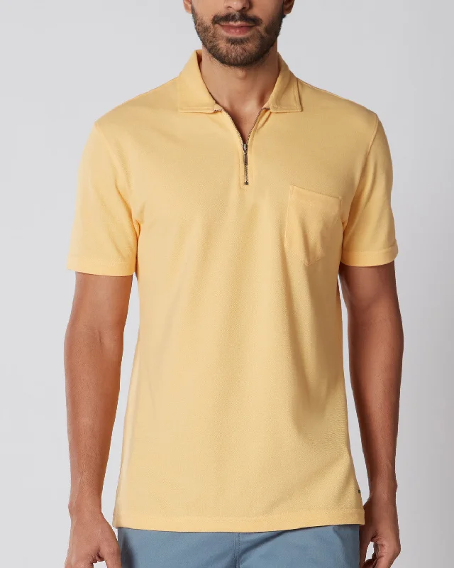 Super Bargain Signature Zipper Polo T-Shirt - Yellow