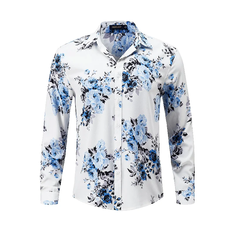 Great Bargains Casual Floral Fancy Shirt - Y-WHITE/BLUE
