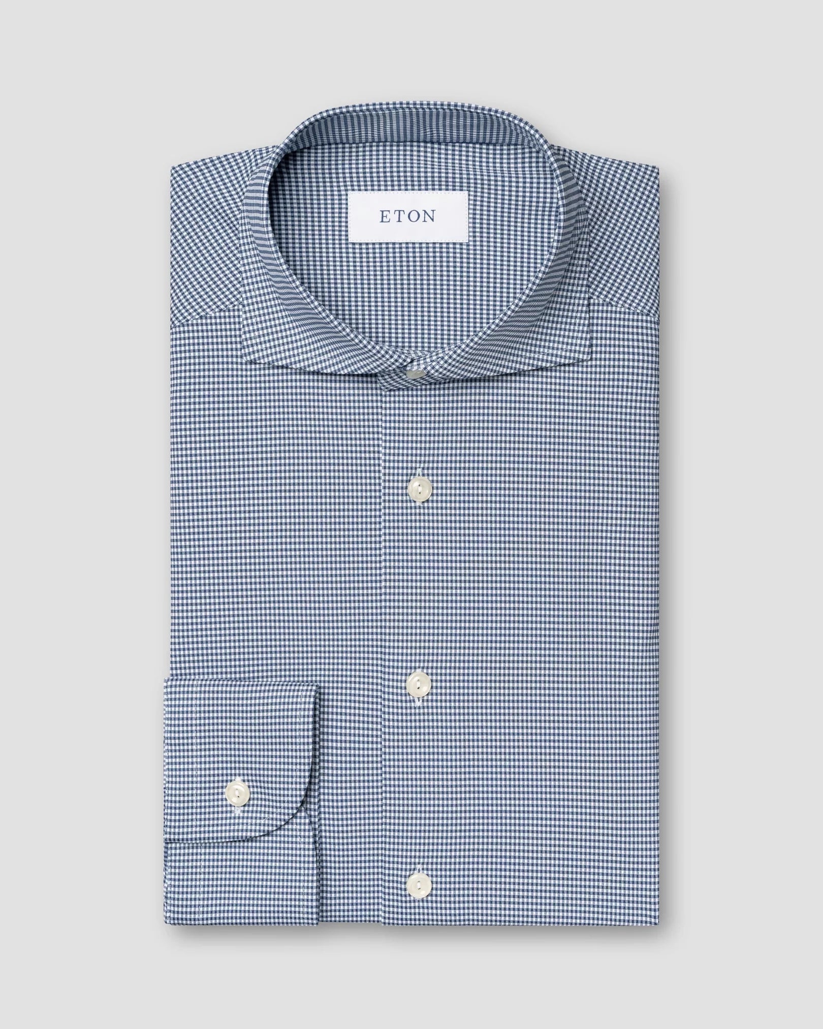 Dark Blue Four-Way Stretch Checked Contemporary Fit Shirt - ETON