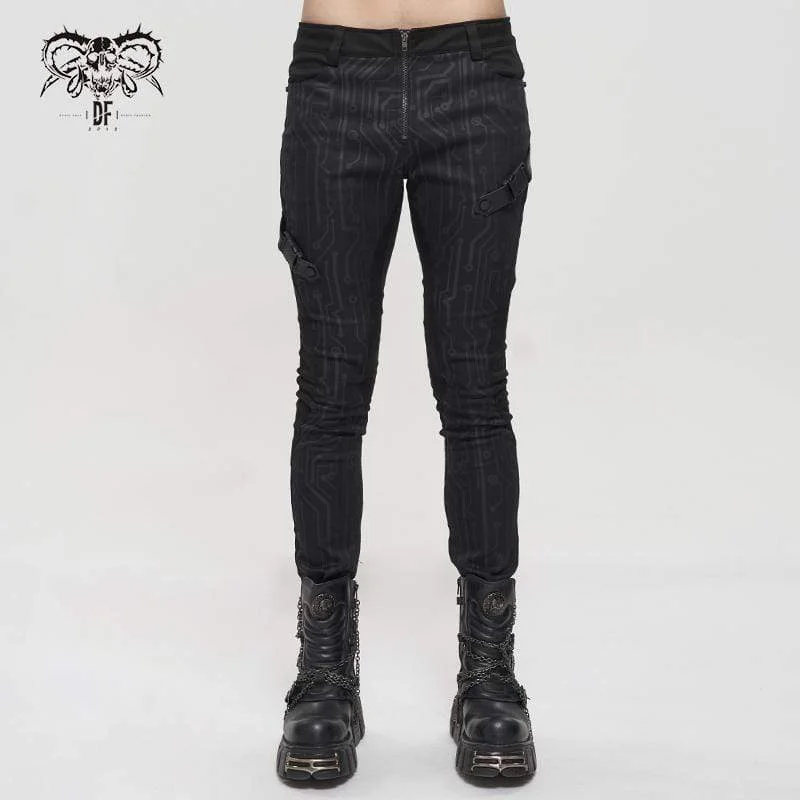 Weekend Bargains Await You Men's Gothic Slim Fitted Buckle Zipper Pants