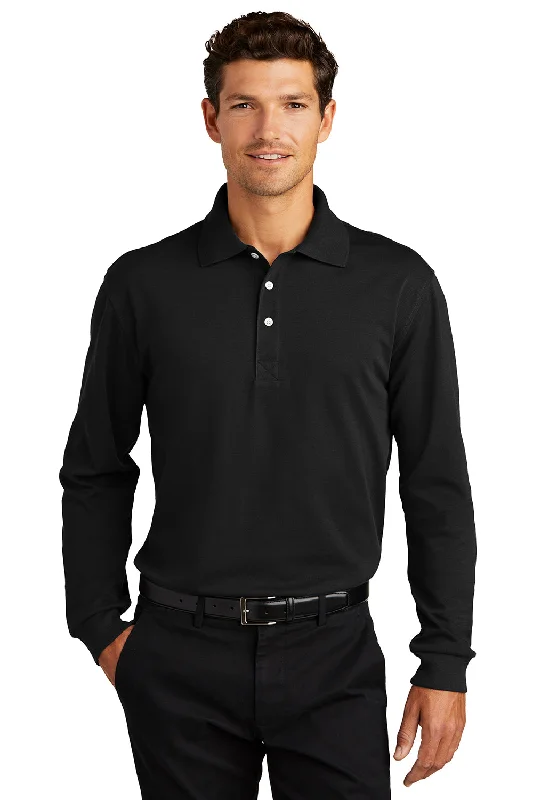 Port Authority Mens Rapid Dry Moisture Wicking Long Sleeve Polo Shirt - Black