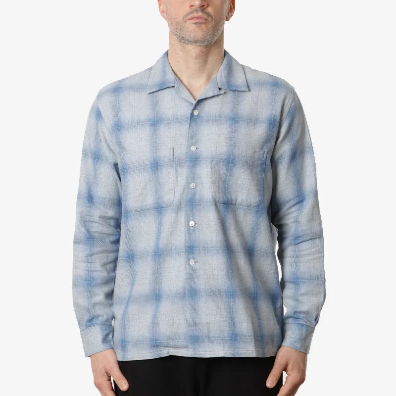 Weekend Savings Spectacle Beams Plus Open Collar Indigo Ombre Plaid Shirt