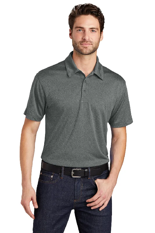 Port Authority Mens Trace Moisture Wicking Short Sleeve Polo Shirt - Heather Charcoal Grey