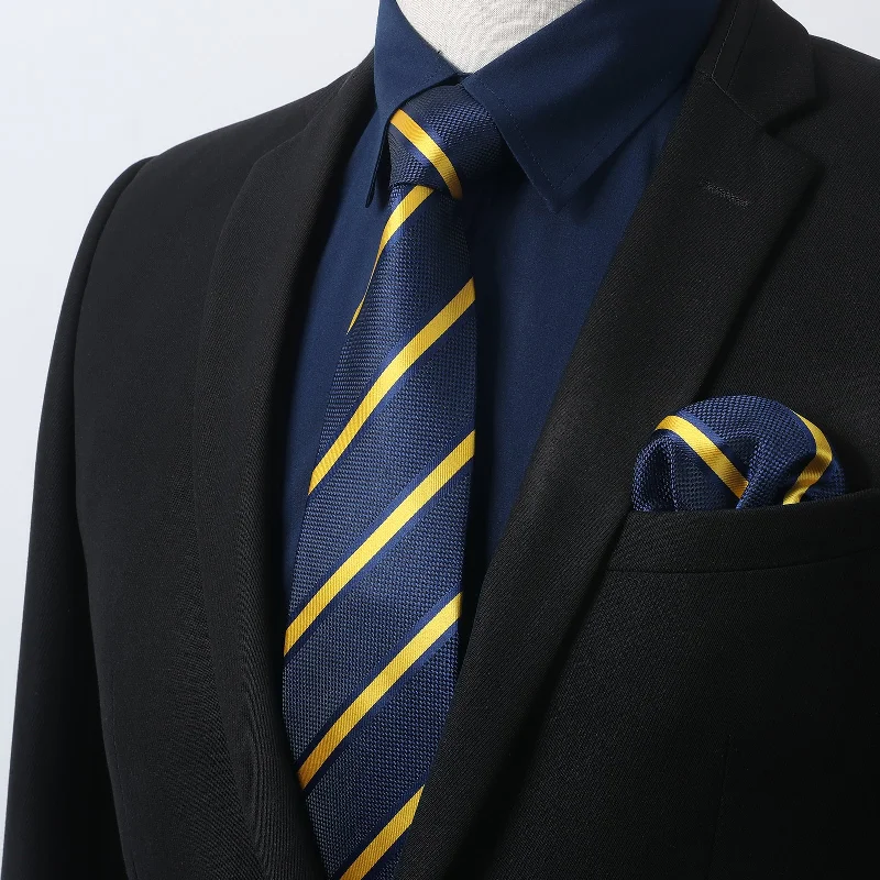 Weekend Discounts to Enjoy Men's Shirt with Tie Handkerchief Set - 03-NAVY BLUE