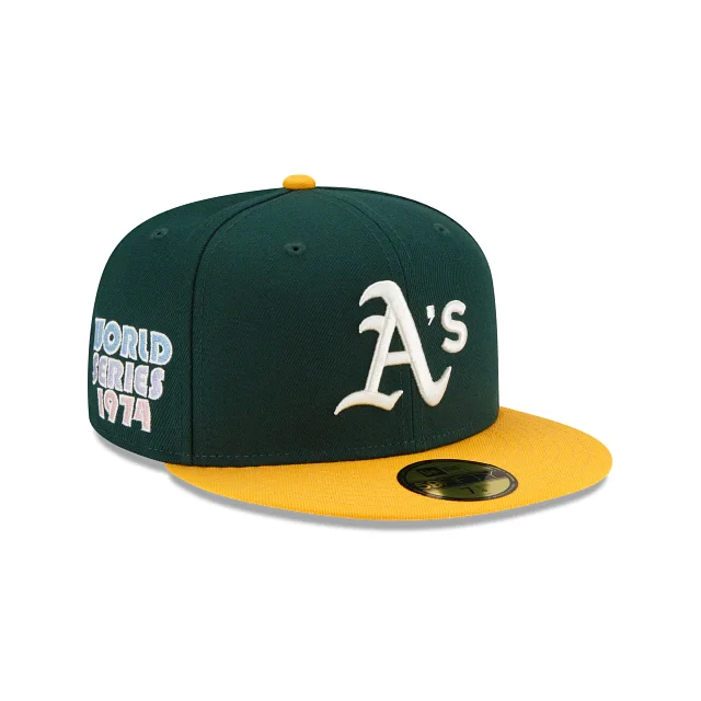 Super Deal New Era Oakland Athletic1974 WORLS SERIES PATCH POP SWEAT 59Fifty Fitted Hat-GREEN Super Deal New Era Oakland Athletic1974 WORLS SERIES PATCH POP SWEAT 59Fifty Fitted Hat-GREEN
