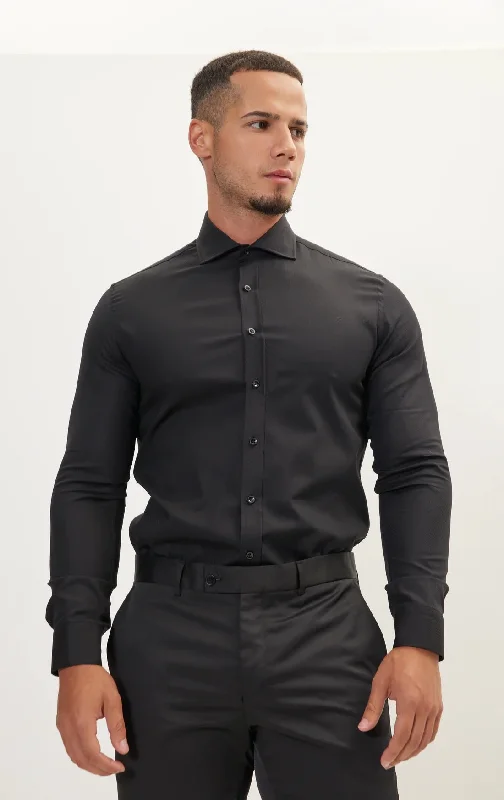 Special Buy Textured Cotton Spread Collar Dress Shirt- Black
