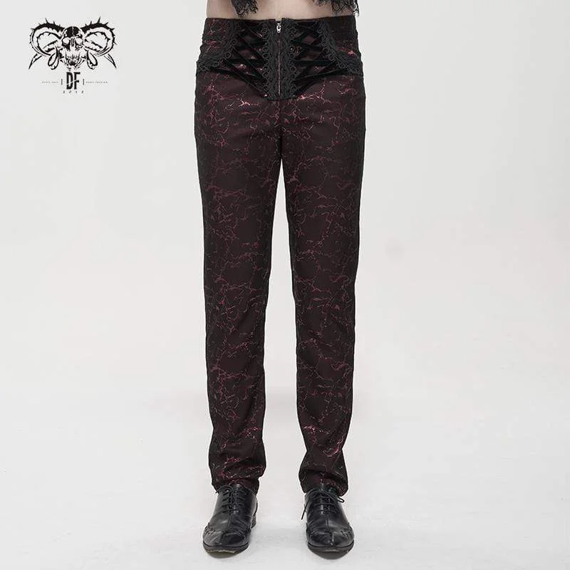 Take Advantage Men's Gothic Floral Zipper Pants Red