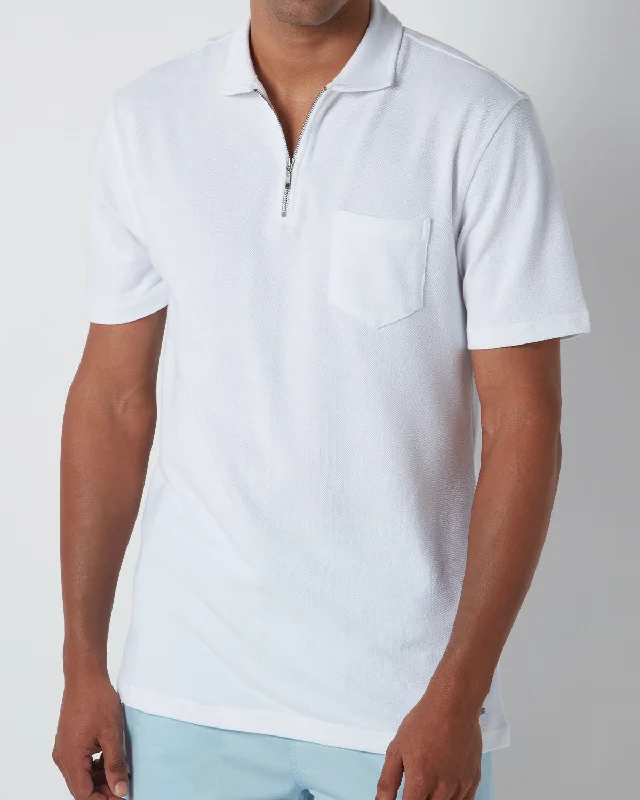Mega Discount Signature Zipper Polo T-Shirt - White