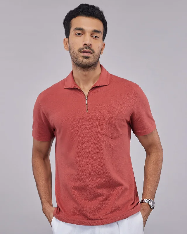 Limited Supply Signature Zipper Polo T-Shirt - Rust
