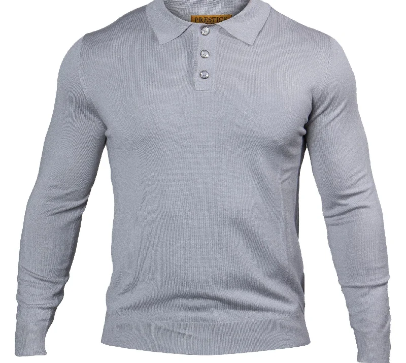 Deep Discounts Prestige MCS-290 Long Sleeve 3 Buttons Polo Silver