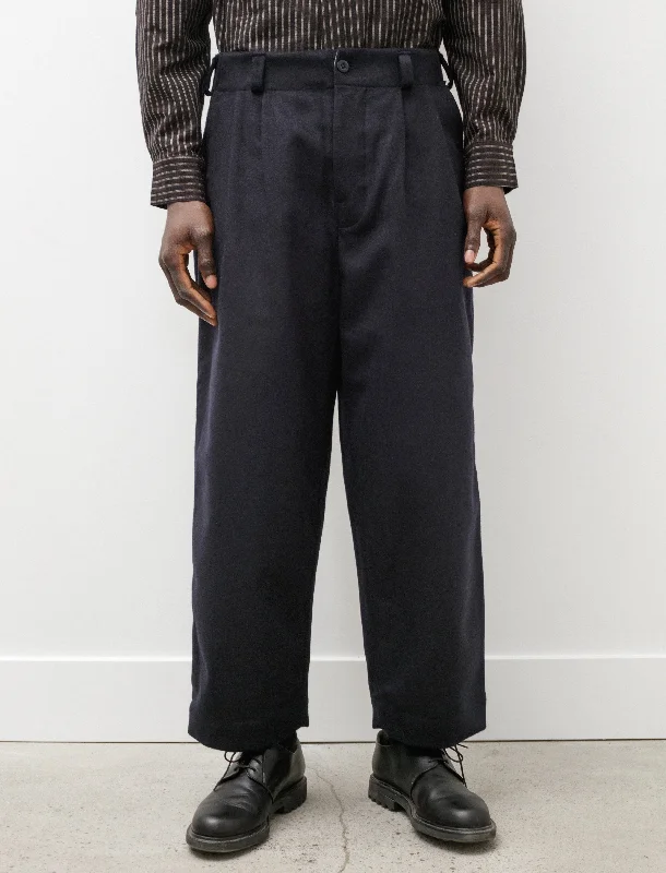 Don't Wait Two Pleat Pant Brushed Wool Cashmere Flannel Navy