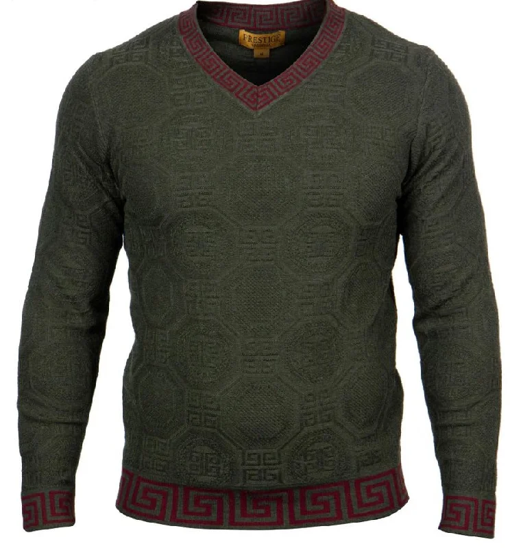 Lowest Price Prestige SW-468 L/S V Neck Greek Textured Sweater Hunter