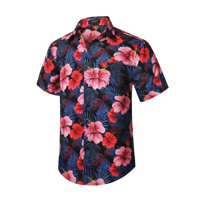 Low Price Funky Hawaiian Shirts with Pocket - A4-NAVY PINK