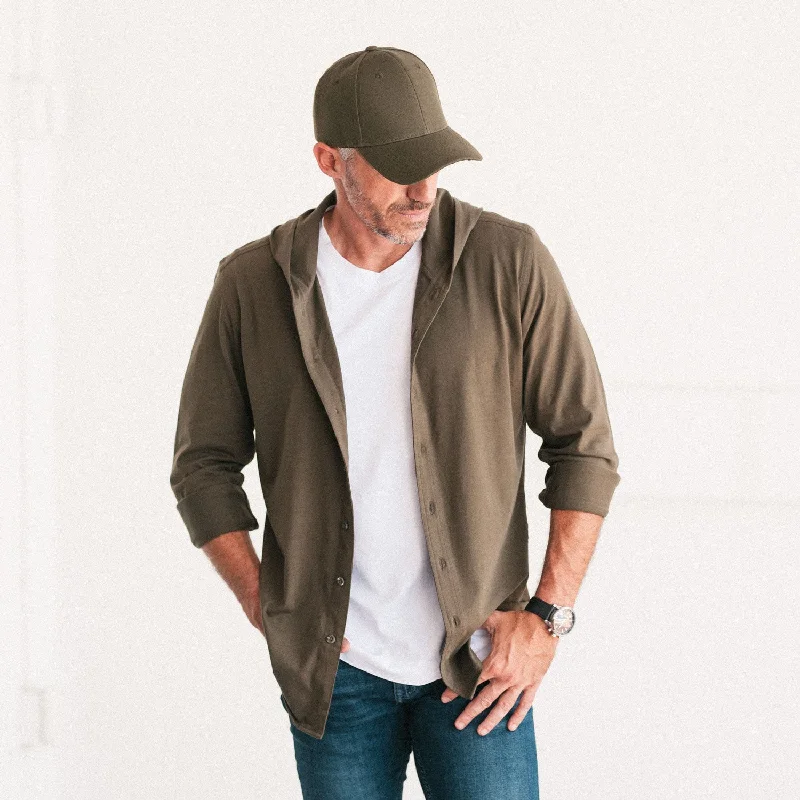 Seasonal Sale Hooded Essential Knit Shirt – Fatigue Green Cotton Jersey
