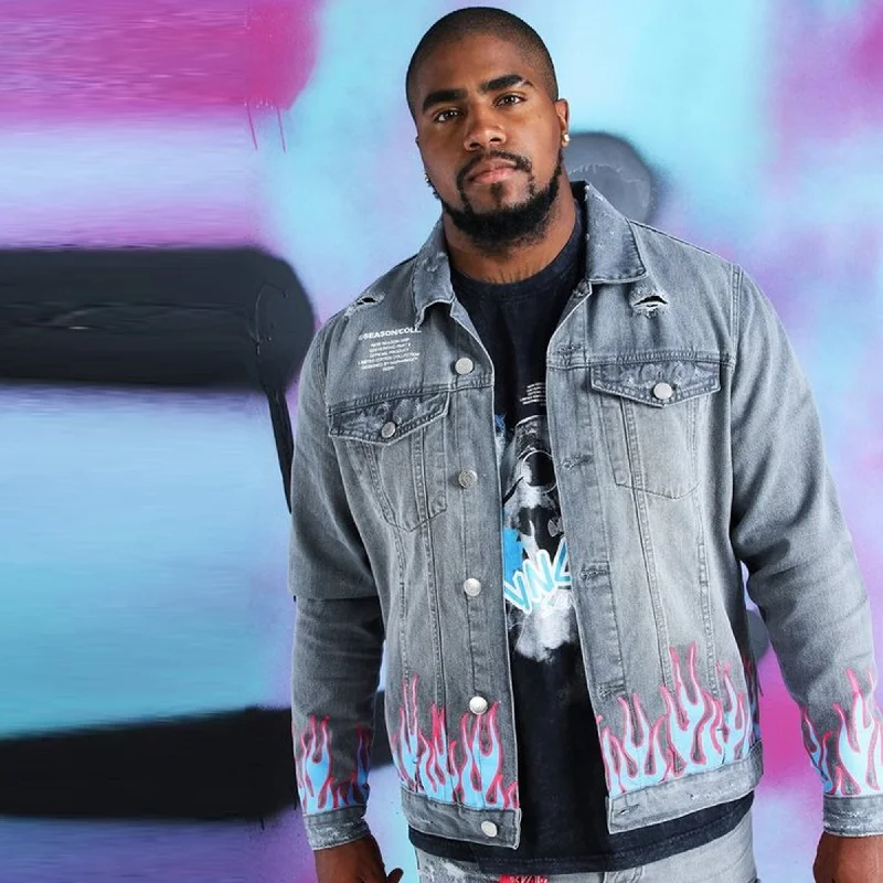 Price Drop Alert BOOHOO.MAN - Men 'Gaey' Quavo Skull and Flame Denim Jacket MN098