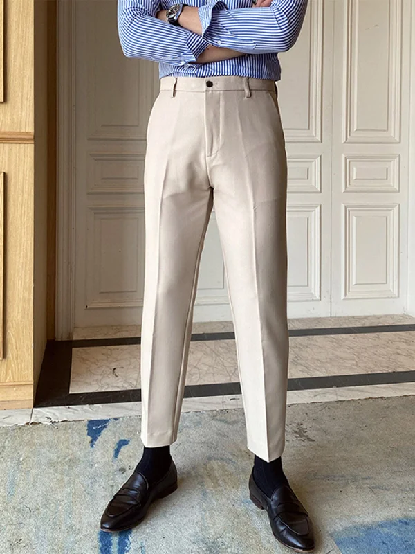Savings Galore Beige Men's Business Casual Slim Straight Pants