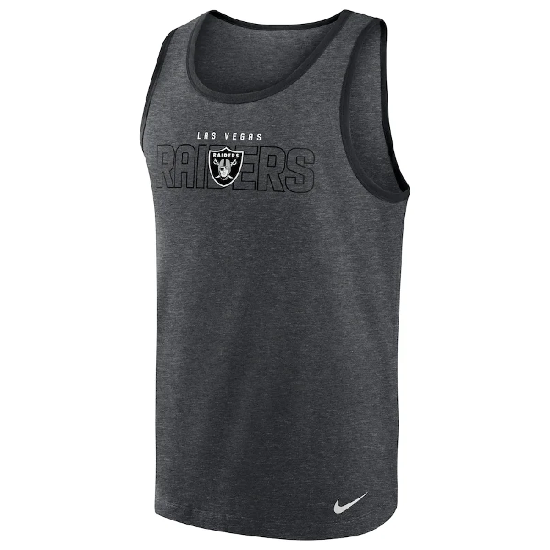 Shop the Weekend Away Nike Men's Las Vegas Raiders Tri-Blend Tank Top-Heathered Charcoal Shop the Weekend Away Nike Men's Las Vegas Raiders Tri-Blend Tank Top-Heathered Charcoal