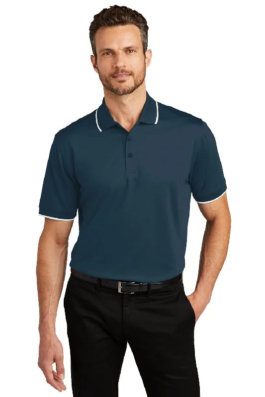 Port Authority Mens Dry Zone Moisture Wicking Short Sleeve Polo Shirt - River Navy Blue/White