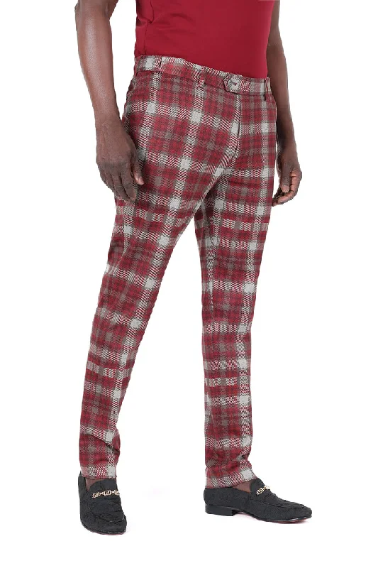 Special Price Barabas CP181 Shepherd's Check Plaid Pants Wine/Grey